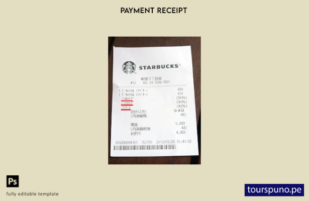 Plantilla de recibo de corporación Starbucks lista para imprimir